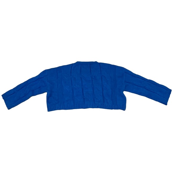 Oak + Fort boxy cropped cobalt blue cable knit sweater - Picture 4 of 7